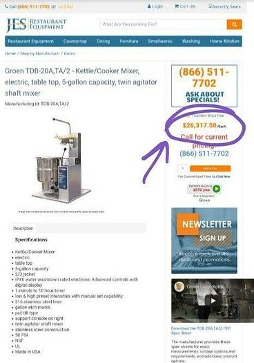 GROEN KETTLE TDB-20A Mixing Tilting Steam Kettle 20 quarts Fudge Mixer
